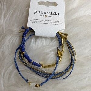 NWT Pura Vida Blue and Gold Braided Bracelet Set